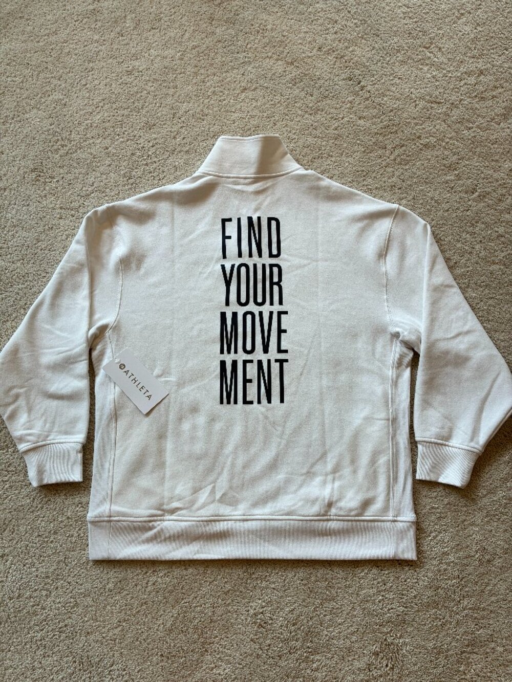 Athleta Find Your Movement White Forever Fleece 1/4 Zip Pullover Sweatshirt Top